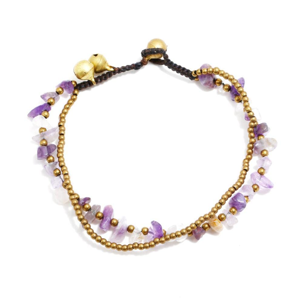 Decorazione cavigliera Decorazione cavigliera da spiaggia Boho Ghiaia naturale Filo di cera tailandese Cavigliera da spiaggia a doppio strato intrecciata a mano