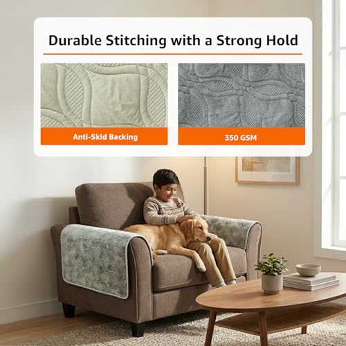 Image of Amazon Basics - Velvet Quilted Make Your Own Sofa Cover |70cm x 70cm| Microfiber Sofa Slipcover (Grey, Set of 2 Armrest)