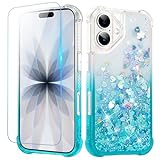 Ruky Glitter Case for iPhone 17, with Screen Protector Sparkle Flowing Liquid Quicksand Soft TPU Protective Girls Women Phone Case for iPhone 17 6.3 inches, Gradient Teal