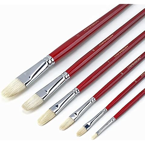 Transon Hog Bristle Filbert Paint Brush Set Long-Handle 6pcs for Oil Acrylic Art Painting Cover