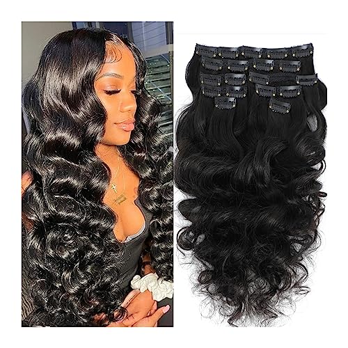 Extensiones de cabello humano de onda natural negro natural con clip y trama doblada
