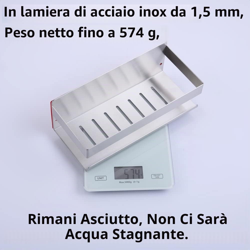 Mensola da Doccia Senza Foratura SUS304 Acciaio Inossidabile Nichel Spazzolato 23CM