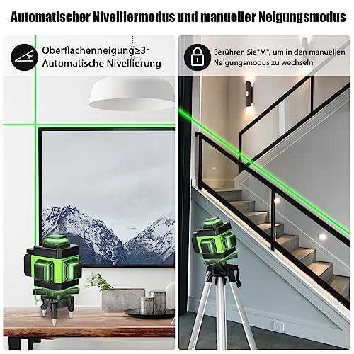 Kreuzlinienlaser Grün kit Hancaner 16 Line Laser Level IP54 Wasserwaage 360° Kreuzlinienlaser Selbstnivellierend +1.5M Stativ +2400mAh Akku für Verlegung Bodenfliesen, Installation Trennwänden - 6