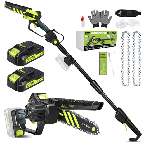 Saker Cordless Pole Saw and Mini Chainsaw 2-in-1 Pole 6 Inch Chainsaw Brushless Electric Pole Saw Long Reach Battery Powered 78.74 Inch Max Reach Tree Trimmer with 2 Batteries