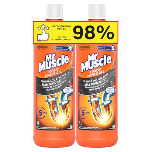 Mr Muscle - Forza Desatascador Gel Power. Gel limpia tuberías. Desatascador líquido potente desagües, Pack de 2 Uds, Cantidad total 2x1L