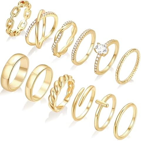 FAXHION 12 PCS 14K Gold Stacking Rings Cover