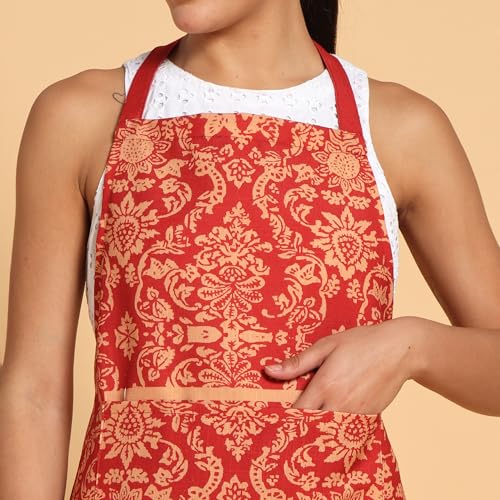Image of ishro home Premium Apron for Kitchen Cotton | Luxury Kitchen Apron with Large Front Pocket | Adjustable Fit | Stain-Resistant, Machine Washable |