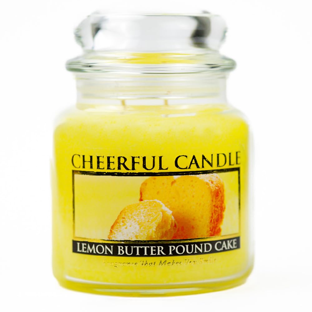 A Cheerful Giver - Lemon Butter Pound Cake Scented Glass Jar Candle (16 oz) with Lid & True to Life Fragrance Made in USA