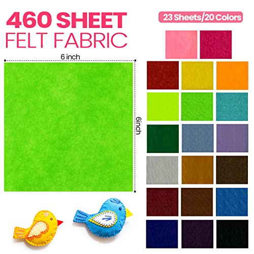 Image of Moukeren 460 Pcs Felt Sheets Bulk 1 mm Soft 20 Assorted Colors, 6 x 6 Inch | Thick Felt Fabric Sheets Sewing Squares, Easy to Cut for Christmas DIY Craft Supplies Decor Nonwoven Patchwork Embroidery