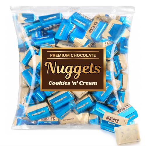 Hershey Nuggets Cookies and Cream Milk Chocolate Candy 1 Pound Bag, Approx 50 Individually Wrapped White Chocolate Creme Pieces with Crunchy Cookie Bits for Movie Nights and Baby Shower Candy Favors.