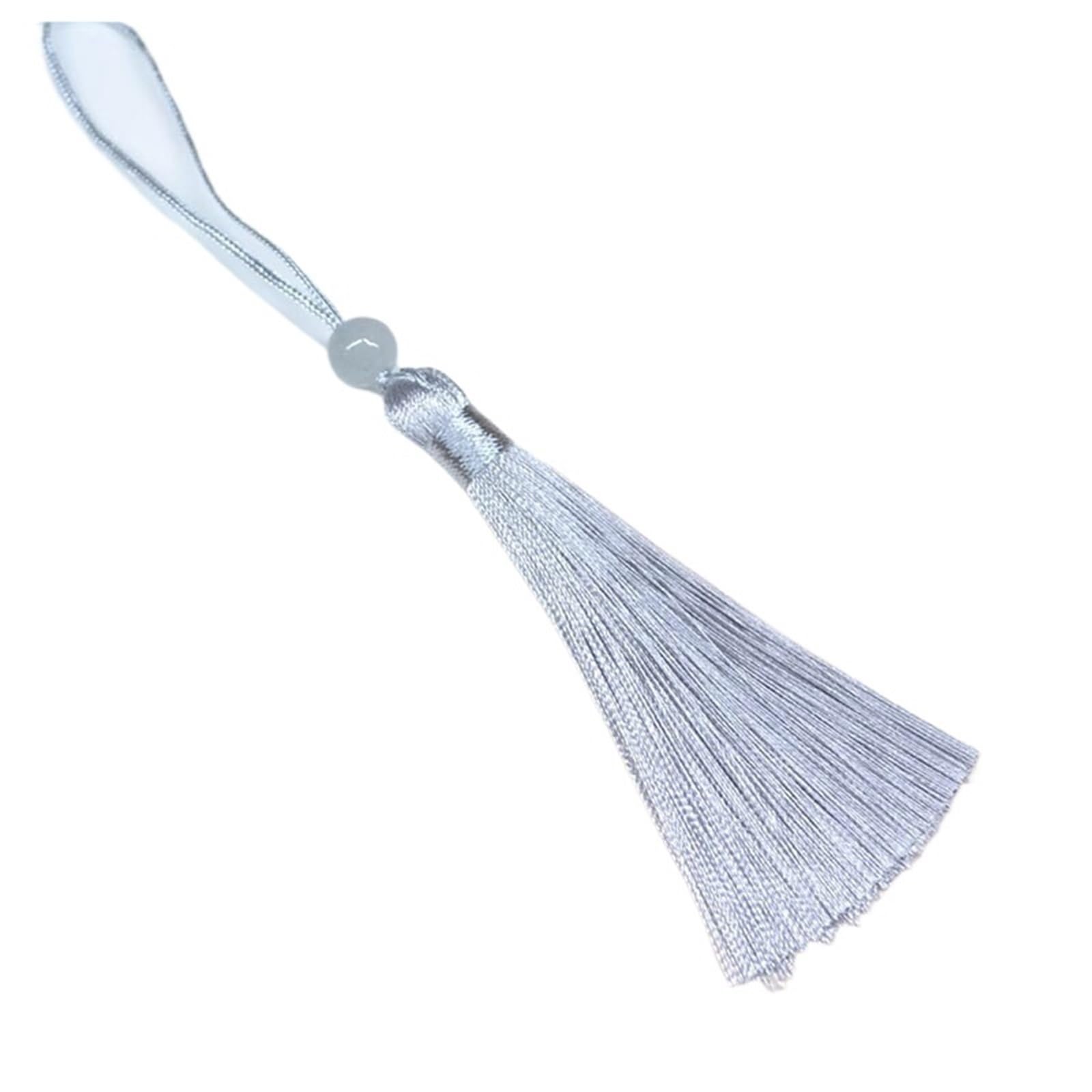 Mini Tassels for Crafts 50Pcs 12cm Silky Tassel Soft Mini Tassels with Loops Bookmark Beaded for Jewelry Making DIY Projects(Silver)