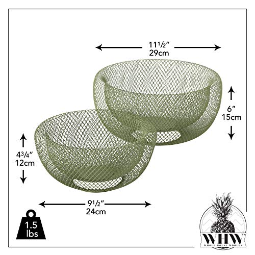 Whw Whole House Worlds Iconic Modern Wire Mesh Fruit Bowls, Olive Green, Set Of 2, Art Museum Style, Iron, Large, 11.5 Inches Diameter X 6 Tall, And 9.5 Diameter X 4.75 Inches #TOP2