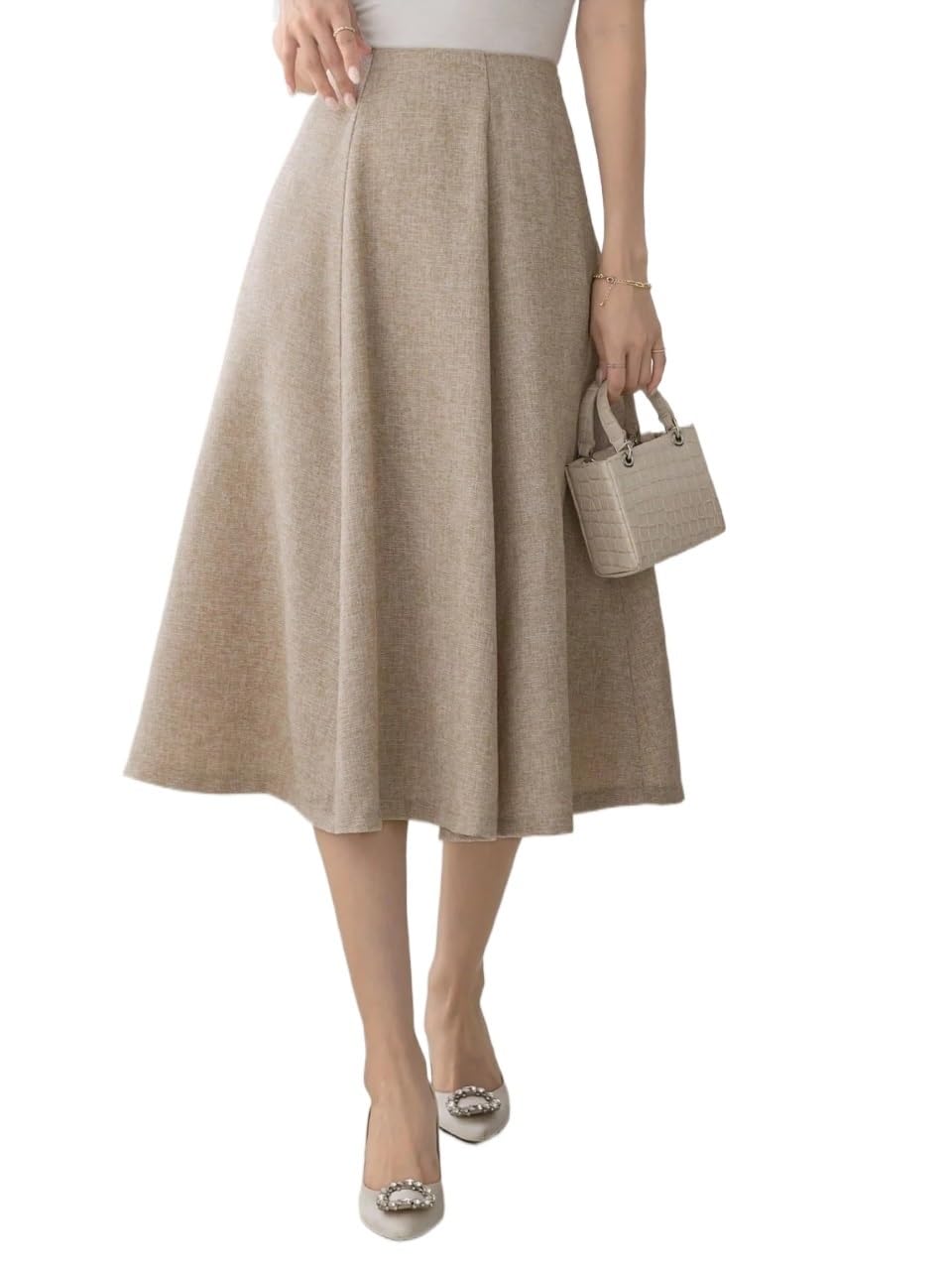 High Waist Solid Midi Skirt Womens Basic Versatile Trendy Skirt