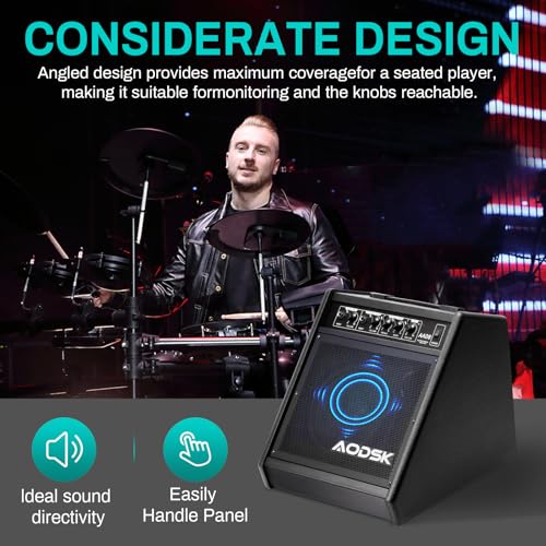 AODSK 30W Professional Electronic Drum Amplifier | Dual Speakers (8\" Woofer + 2\" Tweeter) | Compatible with Keyboard/Bass/Synthesizer | AUX Input + Recording Output | Treble/Mid Control (UAA-08)