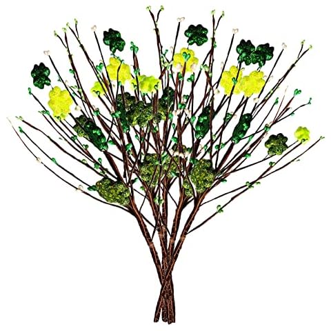 BFYDOAA 5Pack Glitter Clover Stems St Patrick’s Day Picks Green Shamrock and Berry Branches for Birthday Irish,Vase Filler,Table Centerpiece Cover
