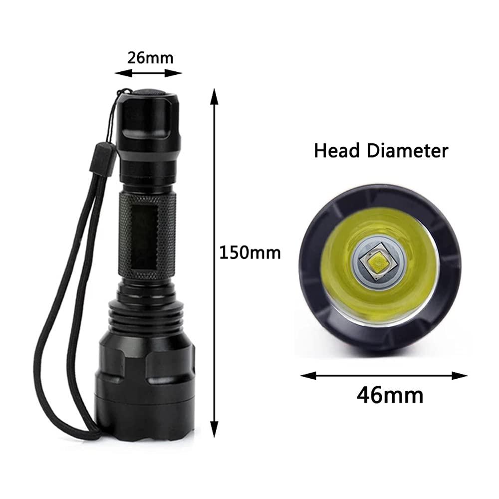 Lampe Tactique Militaire 1300 Lumens, Lampe Torche LED Rechargeable Puissante avec Support 1 Mode Lampe de Chasse avec Pressostat, Support de Rail, Batterie et Chargeur (Lumière Blanche)