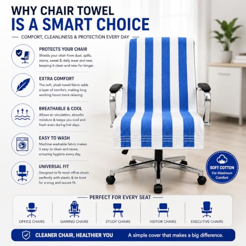 Image of ROMAN HOME Car & Office Chair Towel, 1, Blue Line | 2 Tie Knots, Super Soft, 400 GSM