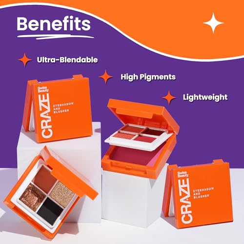 Swiss Beauty Craze 2 in 1 Eyeshadow and Blusher Palette with mirror | With Matte and Shimmer highly pigmented Shades | Shade- Rose Party, 7g - Image 4