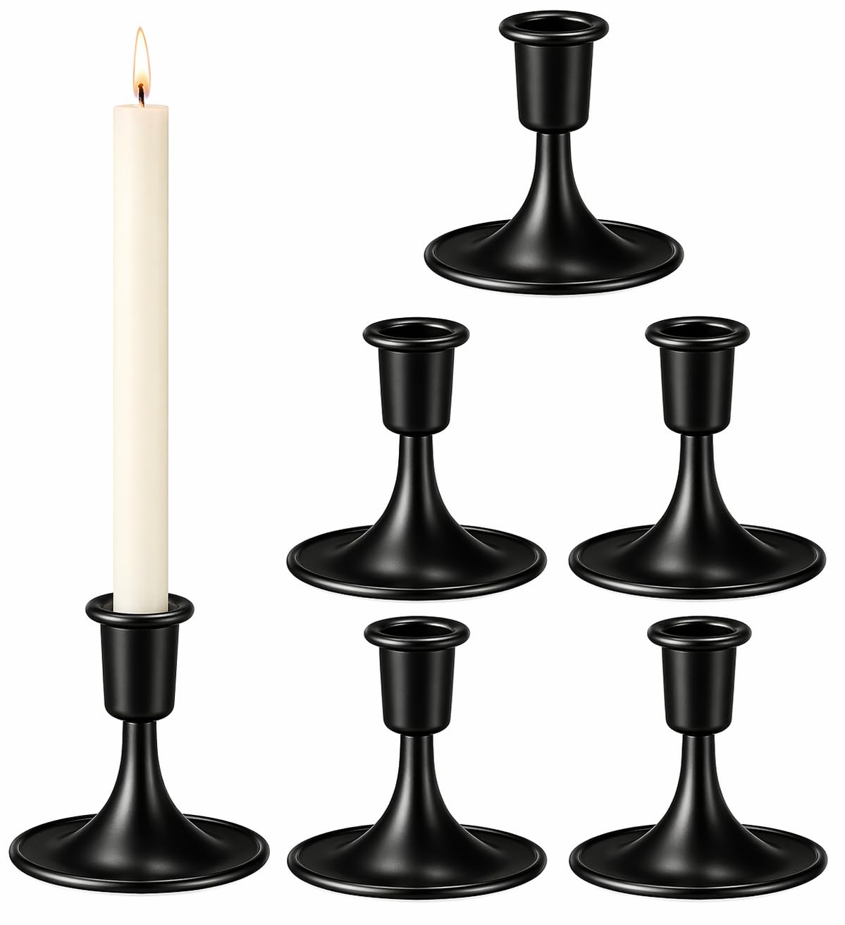 Samirise Black Taper Candle Holders Set of 6 – Metal Candlestick Holders for Table Centrepiece, Home Decor, Wedding, Dining – Fits 2.2cm Candles