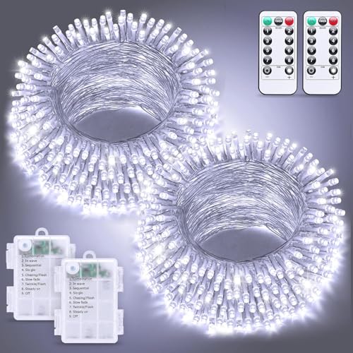 JMEXSUSS 2 Pack White Battery Operated String Lights, Each 33ft