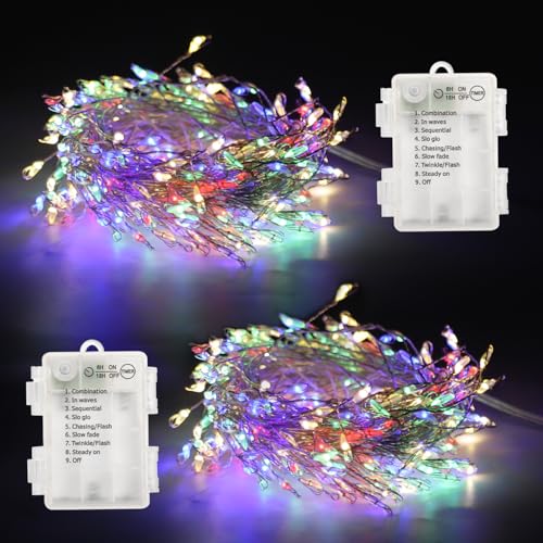 Aigostar Guirnalda Luces Pilas Luz de color, 9 Metros 300 LED Guirnalda de luces de Cobre con Temporizador, 8 Modos de iluminación， Ideal Para Navidad, Jardín, Dormitorio, Bodas y fiestas, 2 Unidades
