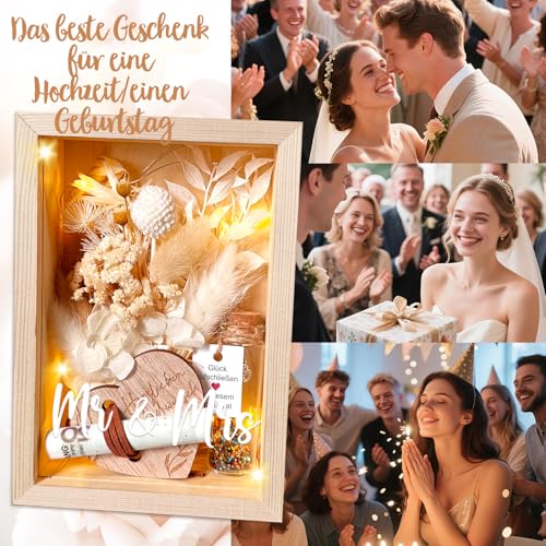 Liebes Geschenk Für Sie Und Ihn, Romantisches Geldgeschenk Geschenke Für Frau Und Mann, inklusive Ewige Blumen, Holzbox, Kunststoff Reagenzglas, Lichterketten, Schlüssel Geschenkbox