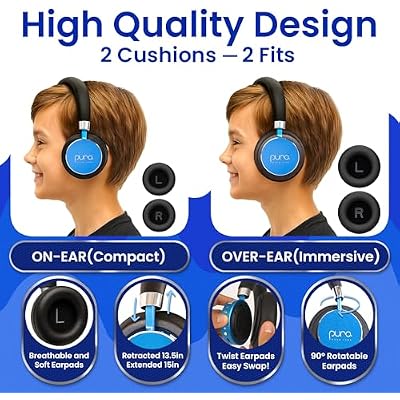 Puro Sound Labs Kids Wireless Headphones Volume-Limiting 85dB, Built-In Mic, Studio-Grade Sound, 20-Hour Battery Life, Comfortable Fit & Easy to Connect Kids Bluetooth Headphones BT2200 Plus, Blue