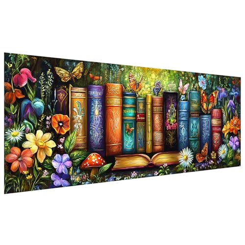 Kaliosy 5D Books Diamond Art Kits for Adults, DIY Large Size Flowers Diamond Painting Full Round Drill Crystal Art - Craft Cross Stitch Embroidery for Home Wall & Office Decor 11.81x31.5 inch
