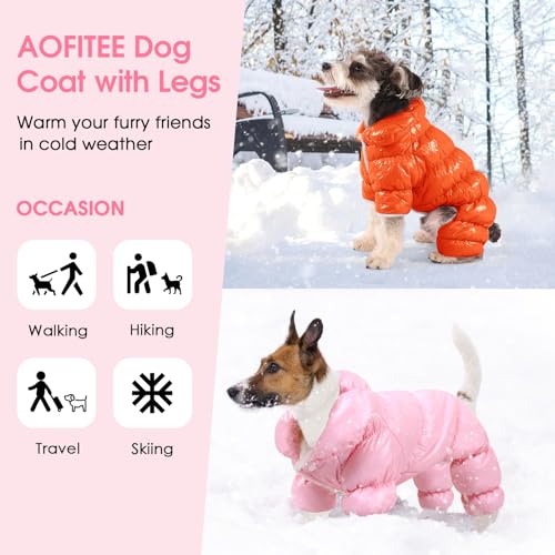 AOFITEE Hundemantel, warme Hundejacke, Ganzkörper-Wintermantel, Schneeanzug für Hunde, wasserdichte Welpenpufferjacke, Schneemäntel mit Beinen, Haustier-Fleeceweste, Kaltwettermäntel für kleine Hunde