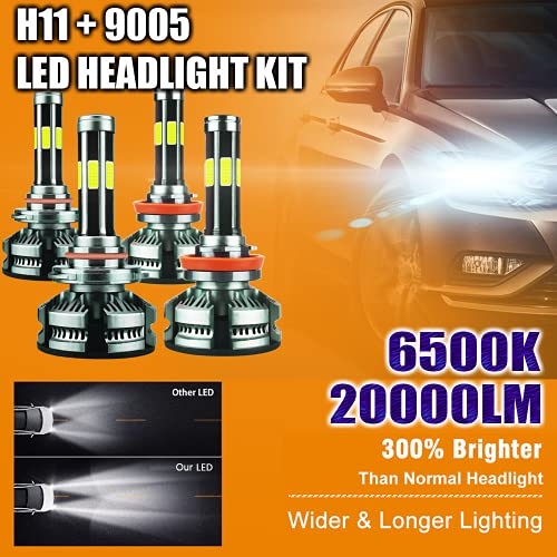 9005/Hb3 H11 Led Headlight Bulbs Combo, 360 Degree Lighting 20000 Lumens 9005 High Beam And H11/H9 Low Beam 6500K,Pack Of 4… #TOP1