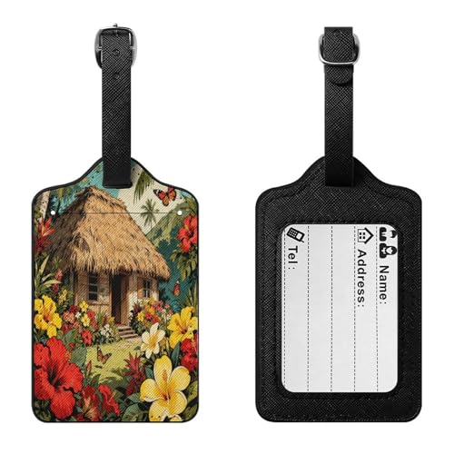 PU Leather Chicago Industrial Factory Luggage Tags Waterproof Baggage Id Holders with Privacy Flap Adjustable Strap & Info Card for Suitcases Travel Bags Gym Duffels Golf Bags Work Totes