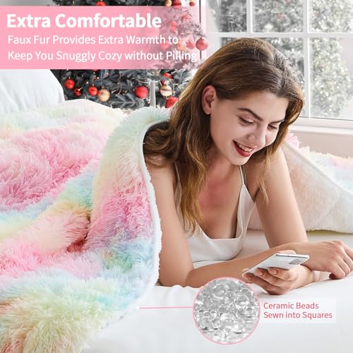 Image of yescool Weighted Blanket for Adults (20 lbs, 60 inch x 80 inch, Rainbow) Heavy Blanket for Sleeping Perfect for 140-160 lbs, Queen Size Faux Fur Blanket with Premium Glass Bead, Machine Washable