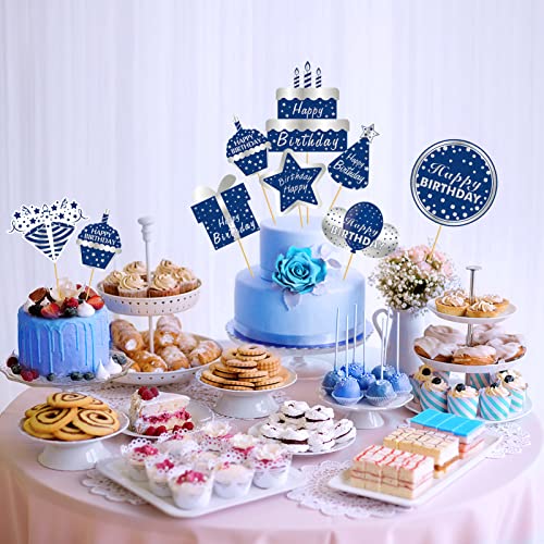 24Pcs Happy Birthday Decorations Table Topper For Men, Blue Silver Happy Birthday Table Centerpiece Sticks Party Supplies, Happy Birthday Photo Backdrop Decor Sign #TOP5