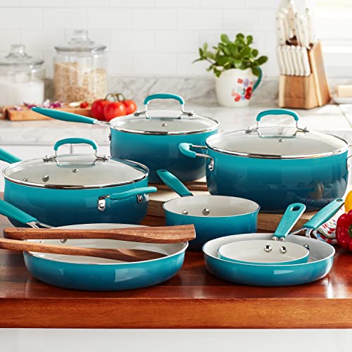 12-Piece Enamel Classic Ceramic Cookware Set, Ombre Teal #TOP5