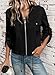EVALESS Womens Black Zipper Crop Jacket Roll Long Sleeve Drawstring Hem Lightweight Fall 2024 Cropped Coat with Pockets Large