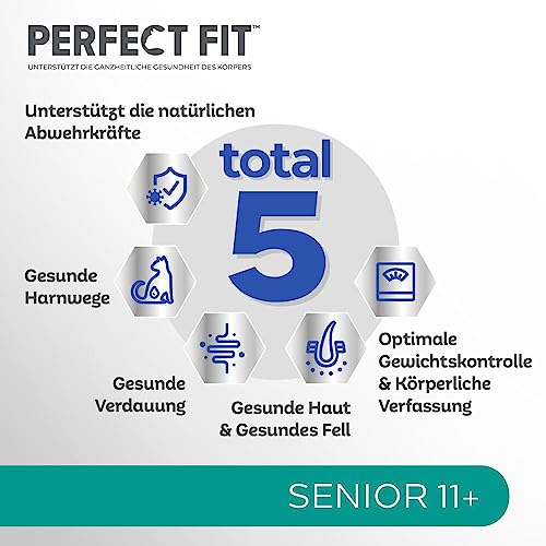 PERFECT FIT Senior Trockenfutter für ältere Katzen ab 11 Jahren - Huhn, 750g (6 Beutel)