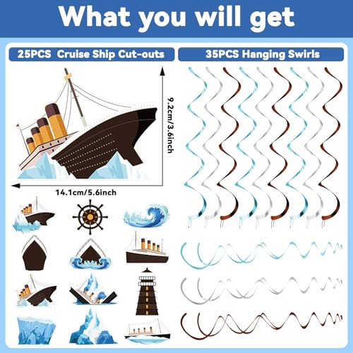 Image of CHUNNIN 60PCS Nautical Party Supplies Cruise Hanging Swirls Ship Swirls Ocean Cruise Party Swirls Foil Ceiling Streamers for Nautical Cruise Theme Party Decor Ocean Theme Shower Birthday Favors