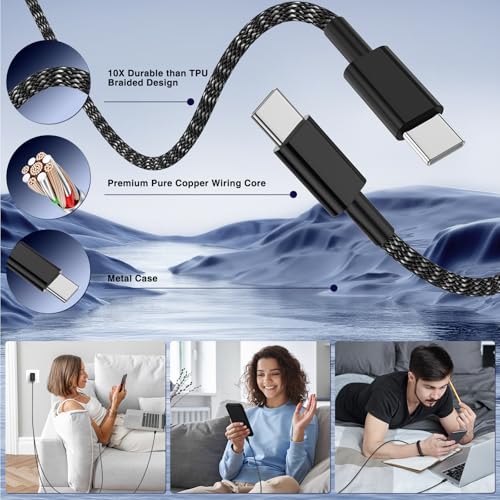 Image of 45W Super Fast Charger Type C for Samsung Galaxy S20 Ultra to S25 Ultra,Dual Port PD Quick Charging 3.0 USB C Block & 3 /6 /10 /10FT Braided Type C Cord for Samsung S22+ to S26+ /iPhone 16 Pro Max-Pink