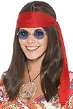 Hippie Set für Damen, Inklusive: Perücke, Brille, Peace-Kette und Stirnband, Für einen groovy Look