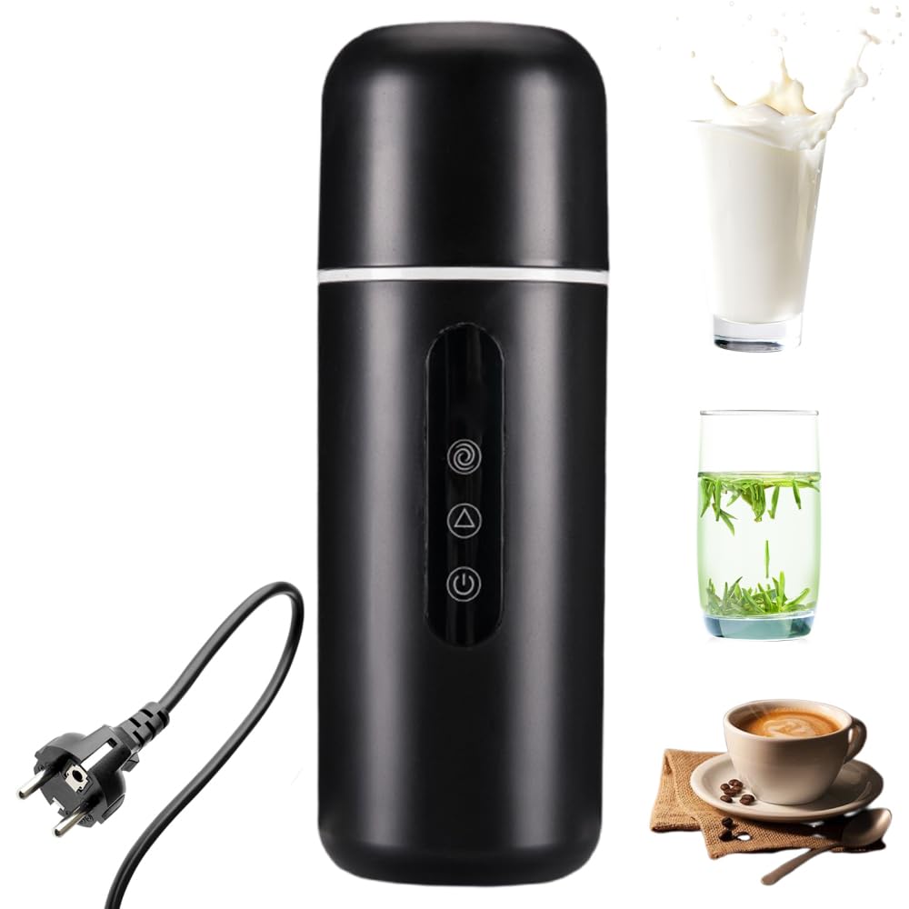 Bouilloire Électrique Portable 3 en 1, 420ML Mini Bouilloire à Thé Chaudière à Eau Chaude à Température Réglable avec Agitation à Induction Magnétique pour Thé Lait Café