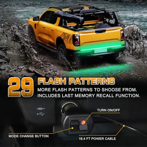 Image of XRIDONSEN 48 inch 288 LED Tailgate Strobe Lights Green Emergency Lights