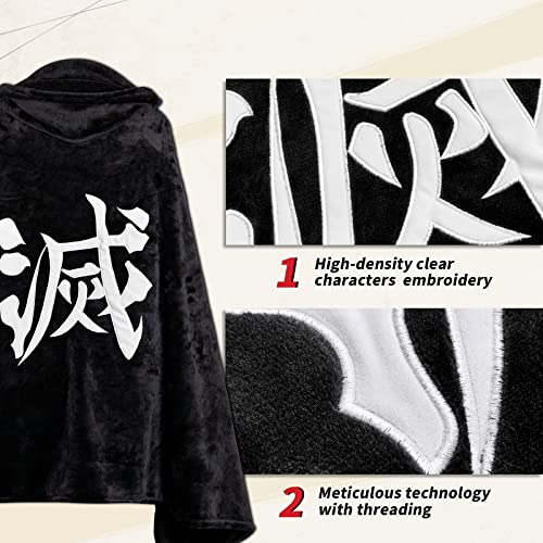 Anime Demon Slayer Cosplay Wearable Hooded Blanket Soft Cozy Cosplay Fleece Embroidered Blanket #TOP2