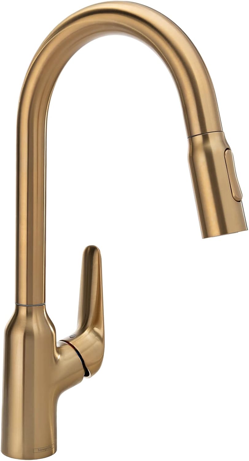 hansgrohe Focus N Gold High Arc Kitchen Faucet, Kitchen Faucets with Pull Down Sprayer, Faucet for Kitchen Sink, Brushed Gold Optic 71800251