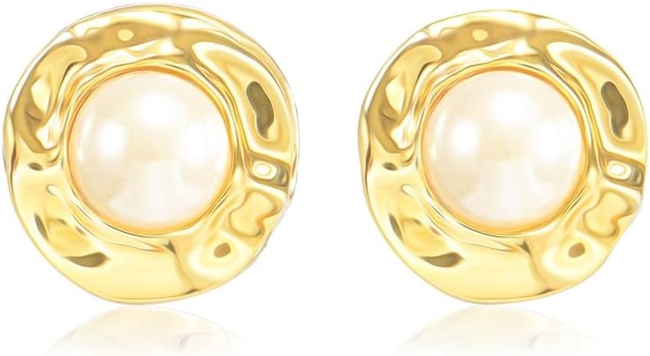 Pearl Stud Earrings for Women, Faux Large Gold Pearl Earrings Studs, Dainty White Big Pearl Earrings Pearl Statement Earrings Gold Studs