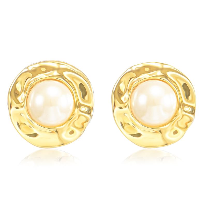Mierfyni Pearl Stud Earrings for Women, Faux Large Gold Pearl Earrings Studs, Dainty White Big Pearl Earrings Pearl Statement Earrings Gold Studs
