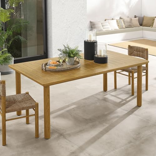 Modway Parkland 76 Inch Outdoor Aluminum Rectangular Dining Table in Natural — Metal Patio Table for 6 with Umbrella Hole — All-Weather Outdoor Table for Backyard, Porch, Garden, or Deck – product image 2
