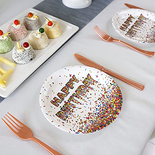 Pandecor Confetti Sprinkles Dessert Plates,50Pcs Disposable Paper Plates 7 Inch Cake Plates For Kids Birthday Party #TOP6