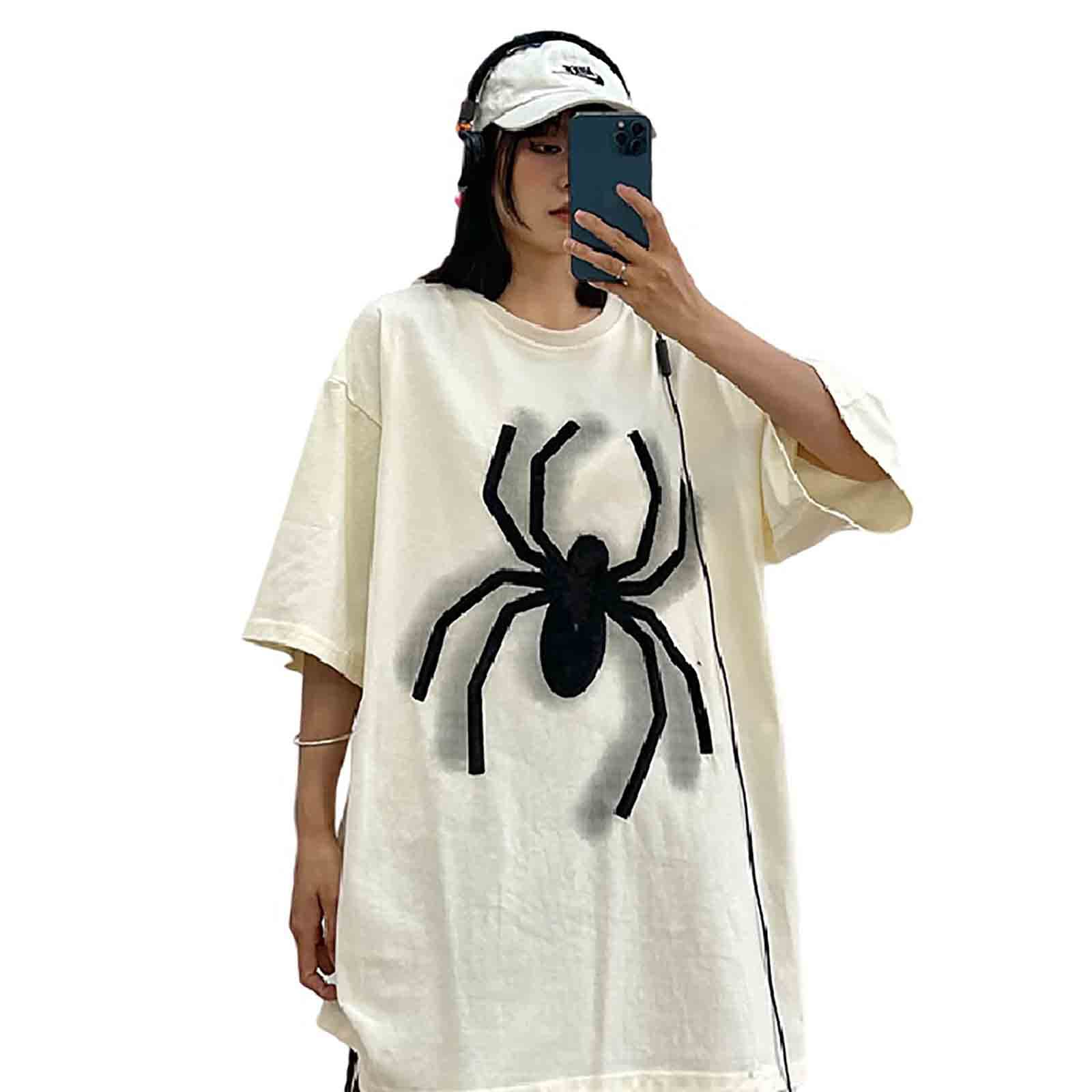 BXCNCKDGothic Women's Short Sleeve T-Shirt Large Loose Half Sleeve Top Fashion Street Spider Women's Grunge Clothes