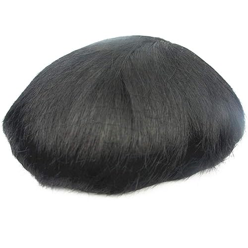 Miniatura 3 de NLW European human hair toupee for men Mono base with lace front hair replacement system 6x8" Straight hair pieces for men prosthesis units #1b