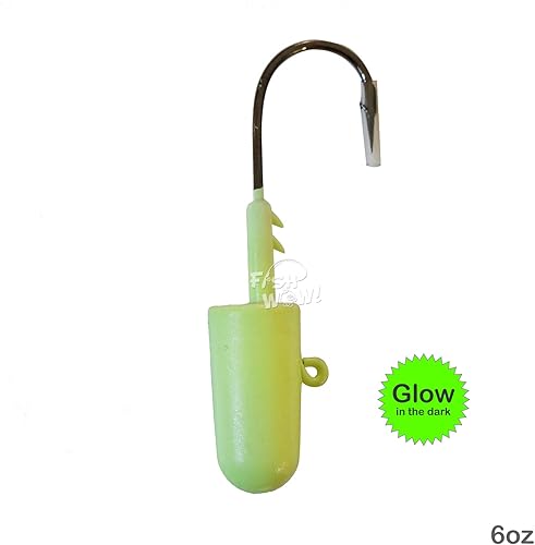 Miniatura 6 de 2 piezas Fish WOW! 6oz Glow Bullet Jighead Plain Jig Head Spin Fish Bait Pesado Swimbait sin pintar Cabezas de Plantilla con 32786 MUSTAD 100 Gancho